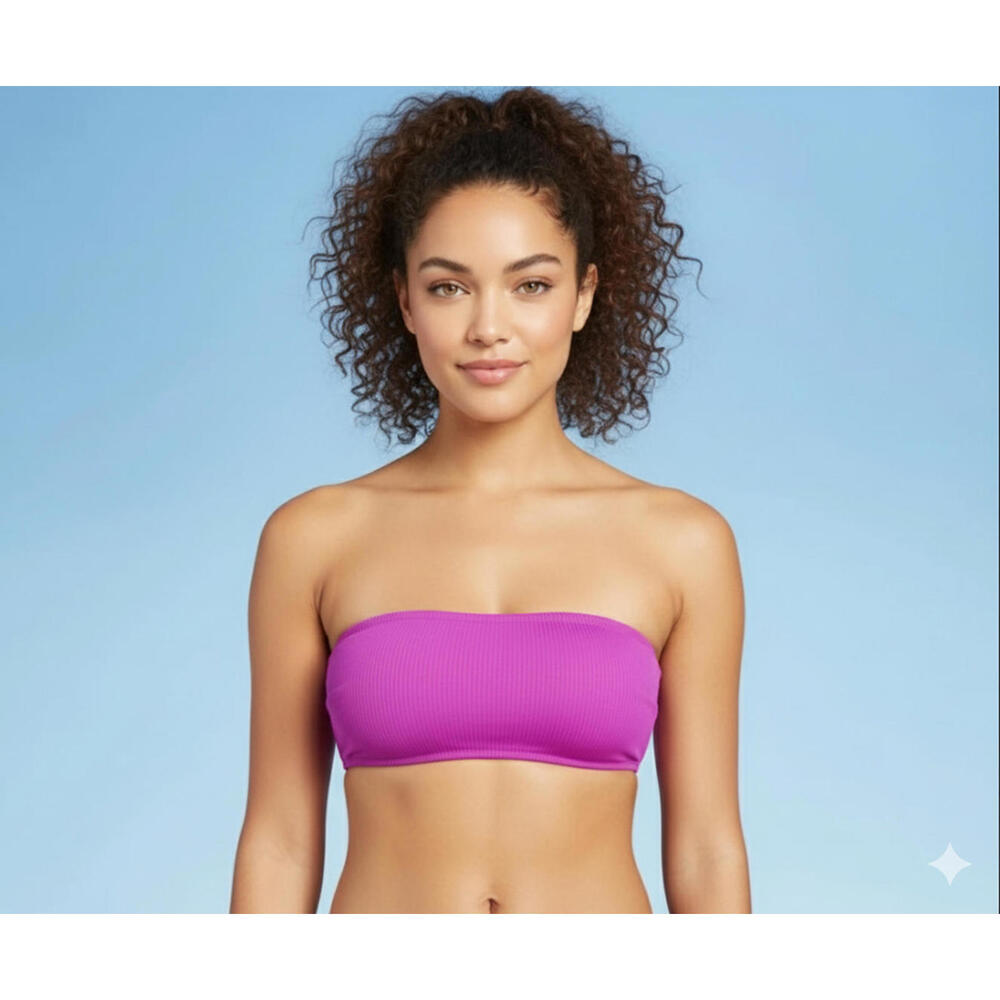 Shade & shore Pink Ribbed Bandeau Bikini top 34D